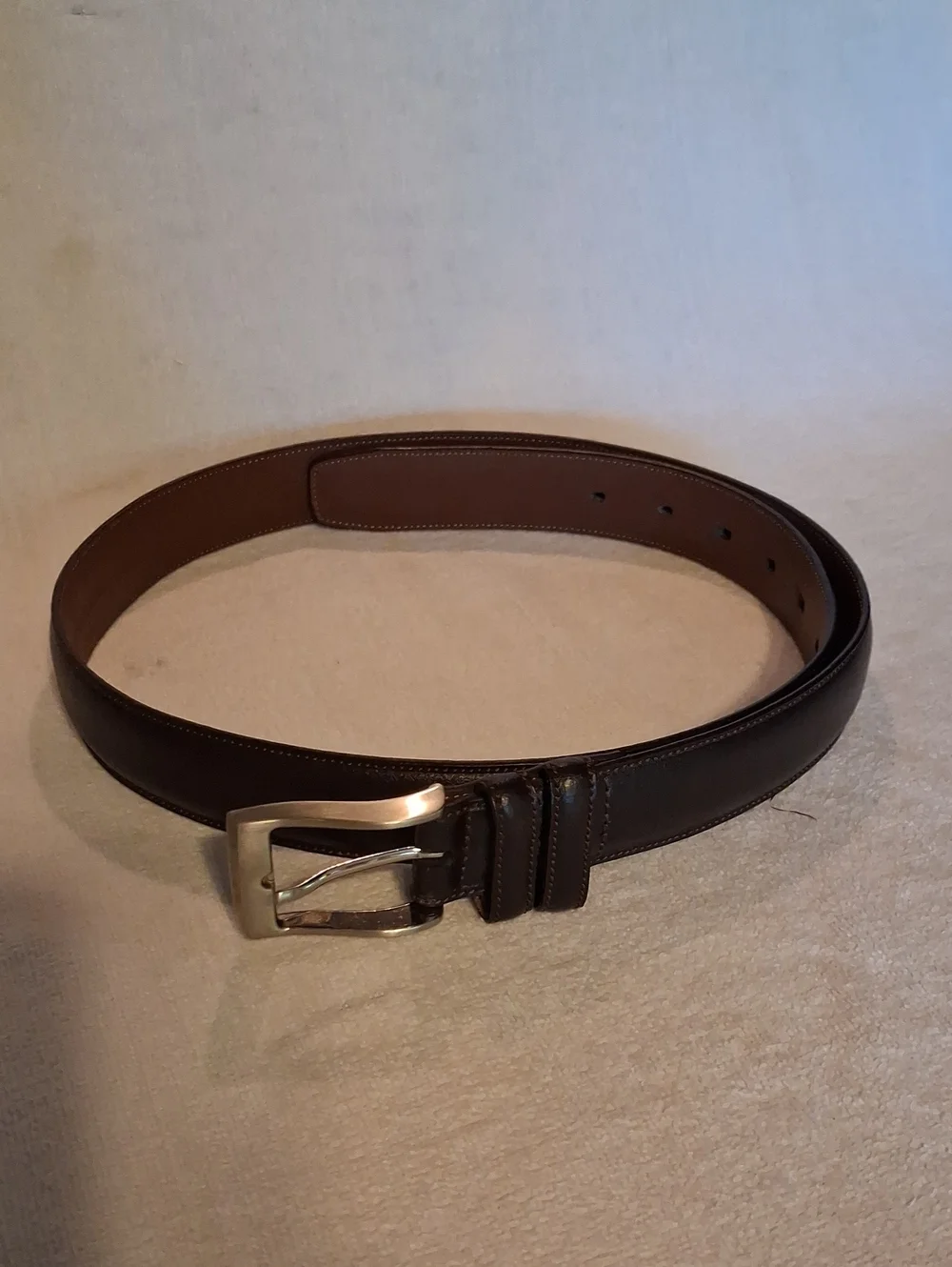 Perry Ellis Dark Brown Leather Belt with Silver-Tone Buckle Size 34